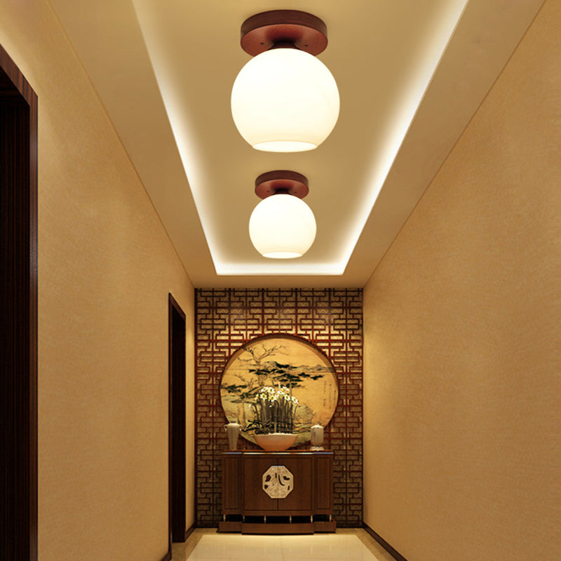 Plafonnier en verre marron de simplicité moderne, montage encastré en bois Golbe pour couloir