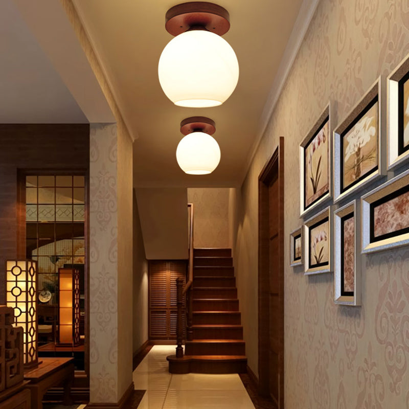 Plafonnier en verre marron de simplicité moderne, montage encastré en bois Golbe pour couloir