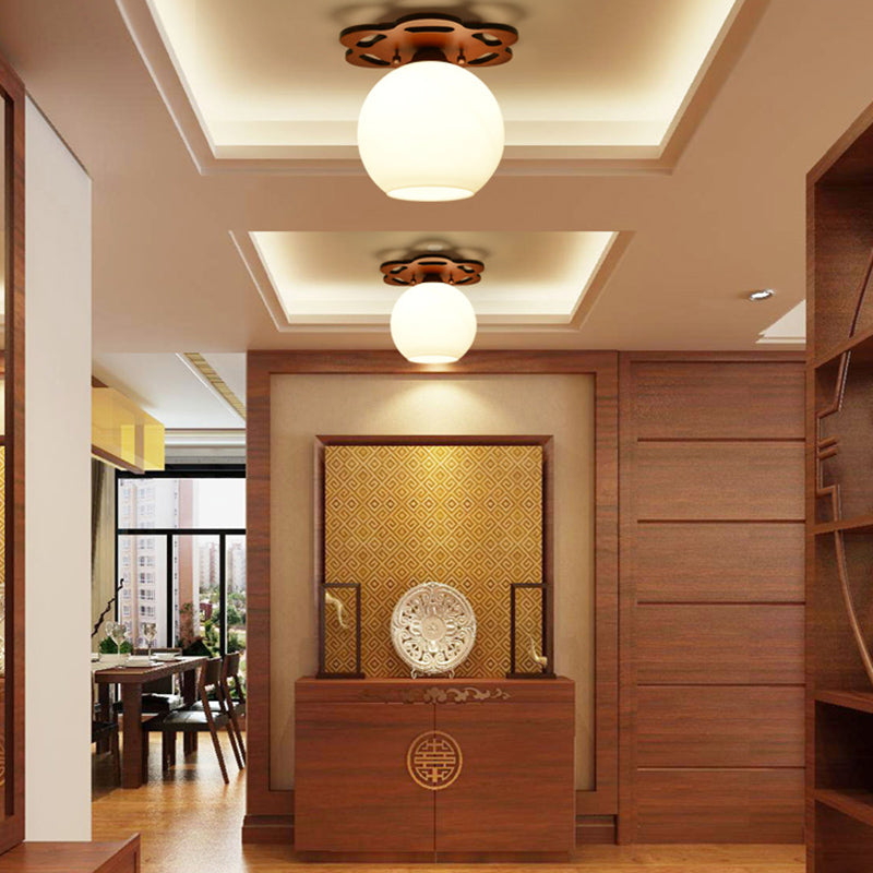 Plafonnier en verre marron de simplicité moderne, montage encastré en bois Golbe pour couloir