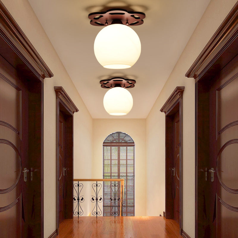Plafonnier en verre marron de simplicité moderne, montage encastré en bois Golbe pour couloir