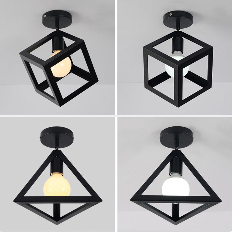 Plafoniera da incasso geometrica nera in stile creativo industriale in ferro battuto per corridoio