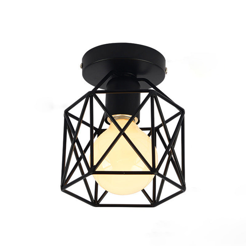 Plafonnier à cadre en fer de style vintage industriel, plafonnier d'intérieur géométrique noir