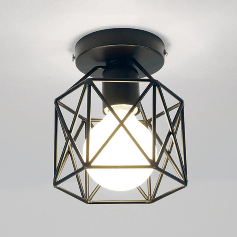 Plafonnier à cadre en fer de style vintage industriel, plafonnier d'intérieur géométrique noir