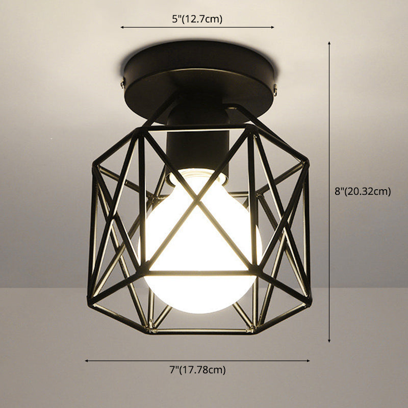 Plafonnier à cadre en fer de style vintage industriel, plafonnier d'intérieur géométrique noir