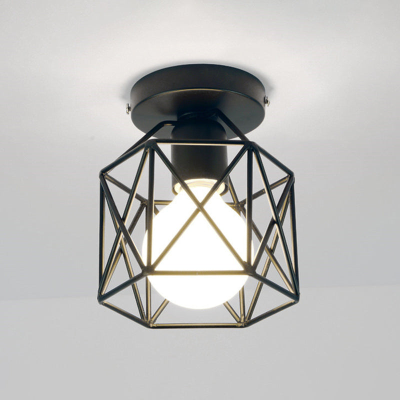 Plafonnier à cadre en fer de style vintage industriel, plafonnier d'intérieur géométrique noir