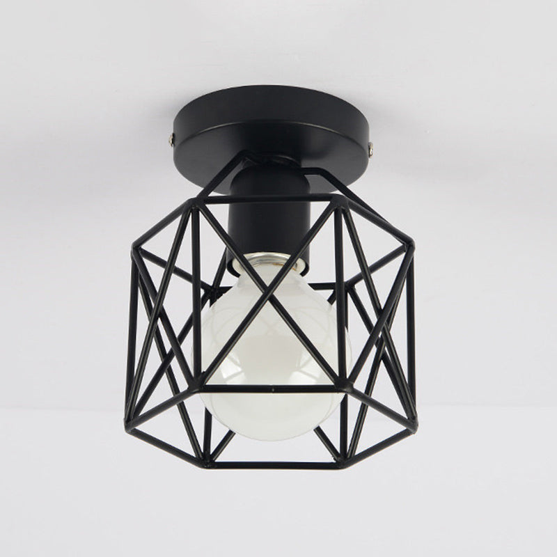 Plafonnier à cadre en fer de style vintage industriel, plafonnier d'intérieur géométrique noir