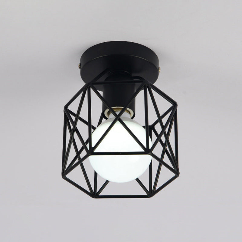 Plafonnier à cadre en fer de style vintage industriel, plafonnier d'intérieur géométrique noir