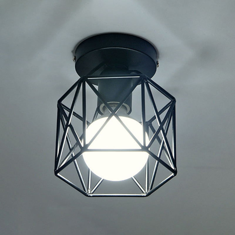 Plafonnier à cadre en fer de style vintage industriel, plafonnier d'intérieur géométrique noir
