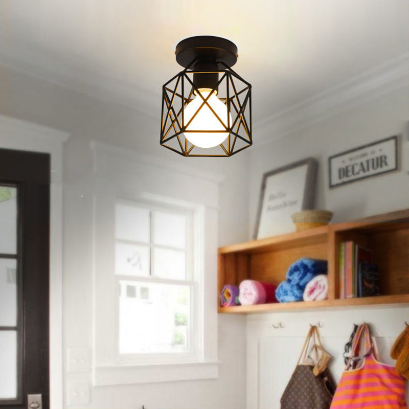 Plafonnier à cadre en fer de style vintage industriel, plafonnier d'intérieur géométrique noir