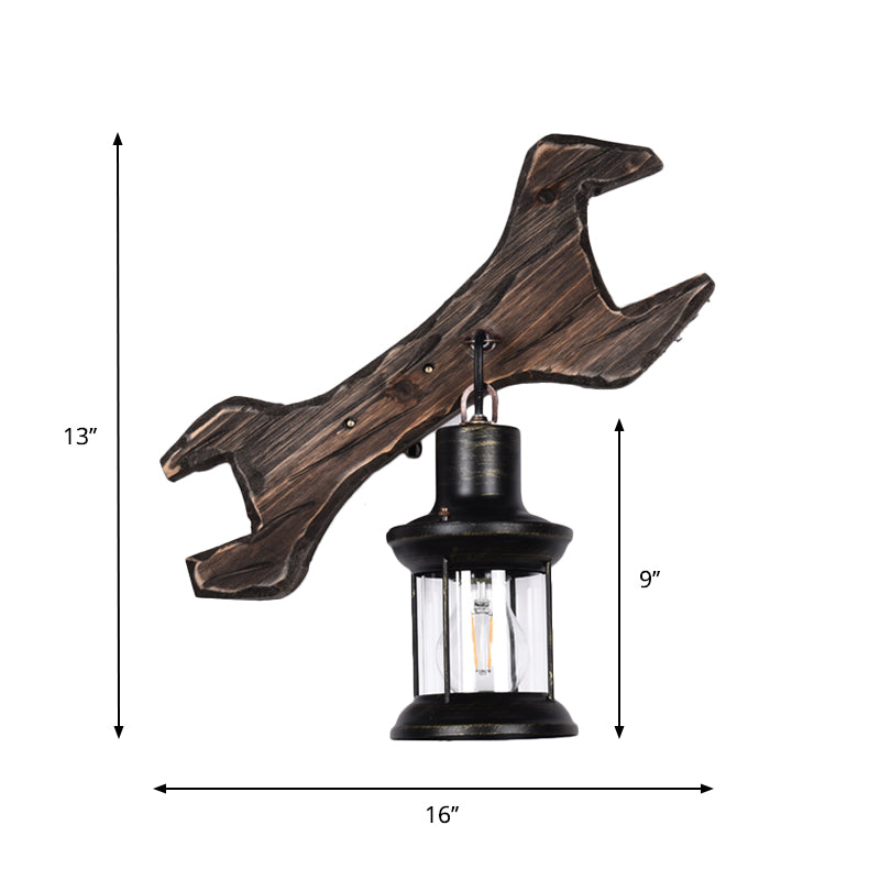Lanterne à chambre à coucher Mur Light Wood 1 Light Light Industrial Aged Bronze Wall Lampy With With Tool Back Plate