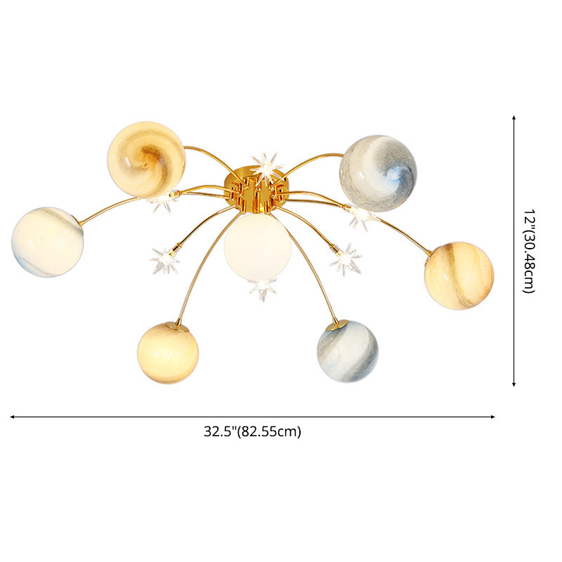 Plafonnier radial artistique moderne en fer forgé avec abat-jour en verre coloré
