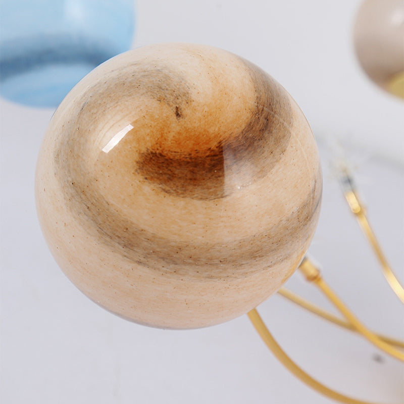 Plafonnier radial artistique moderne en fer forgé avec abat-jour en verre coloré