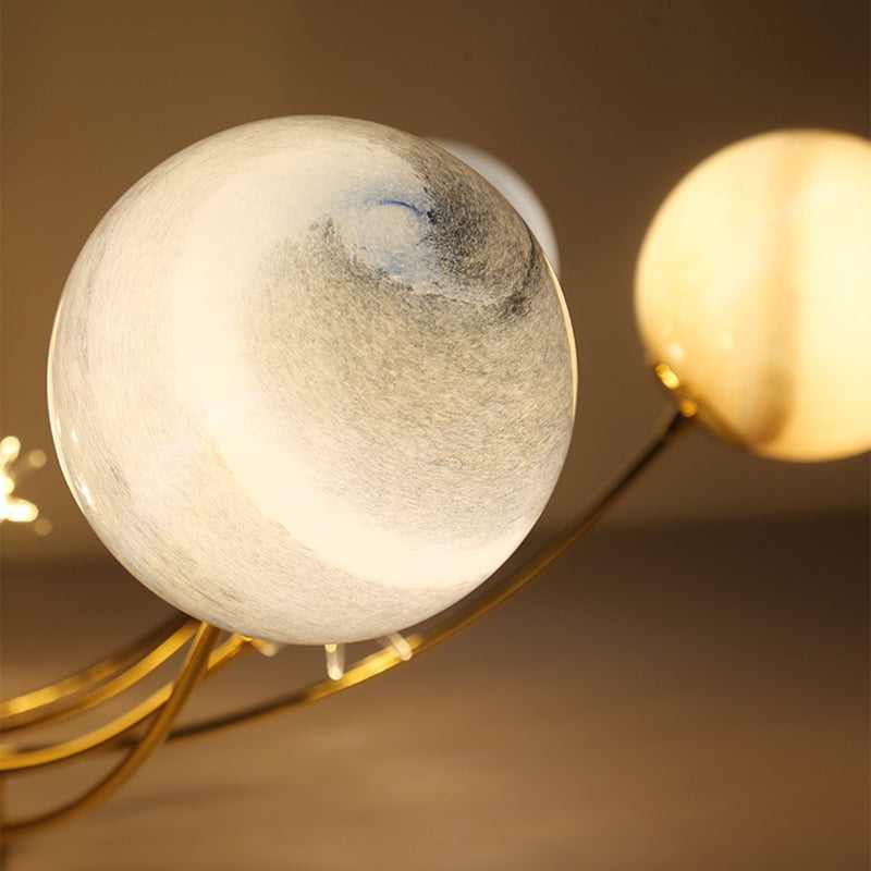 Plafonnier radial artistique moderne en fer forgé avec abat-jour en verre coloré