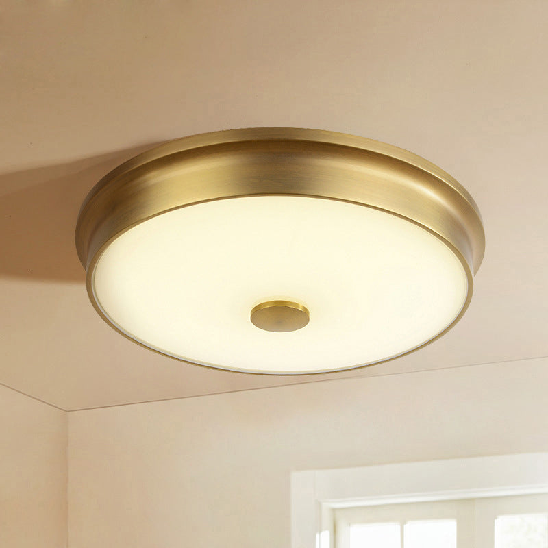 Plafonnier LED de luxe traditionnel en fer forgé, montage encastré circulaire avec abat-jour en verre