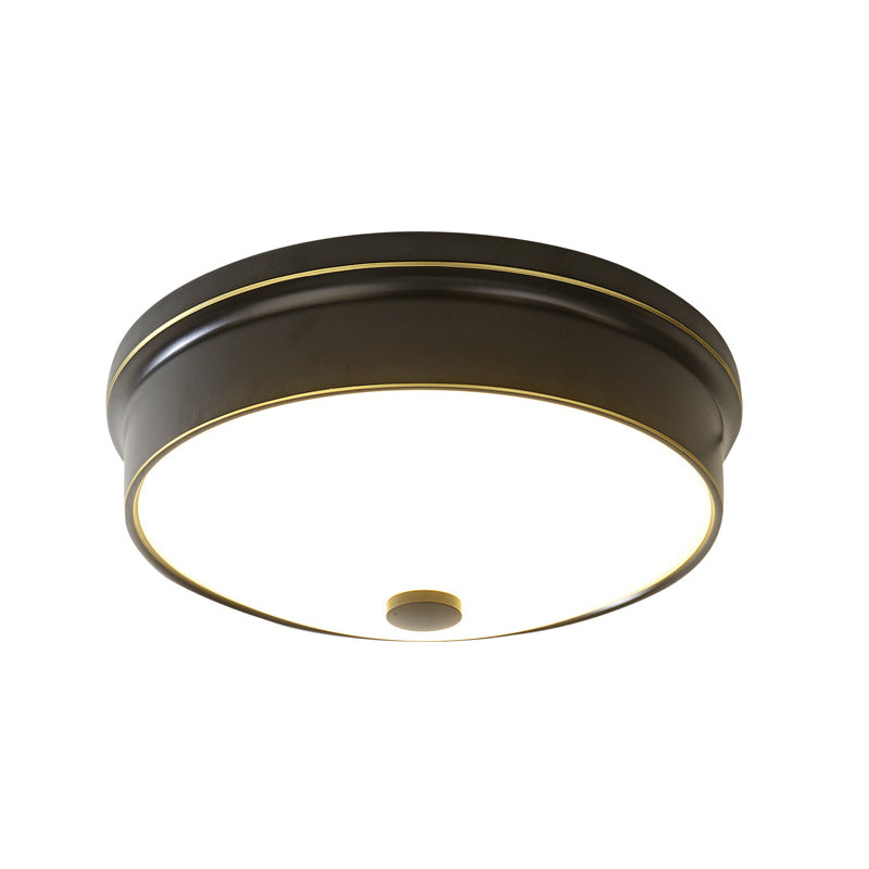 Plafonnier LED de luxe traditionnel en fer forgé, montage encastré circulaire avec abat-jour en verre