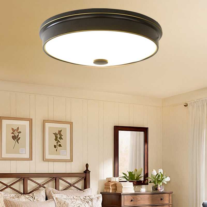 Plafonnier LED de luxe traditionnel en fer forgé, montage encastré circulaire avec abat-jour en verre
