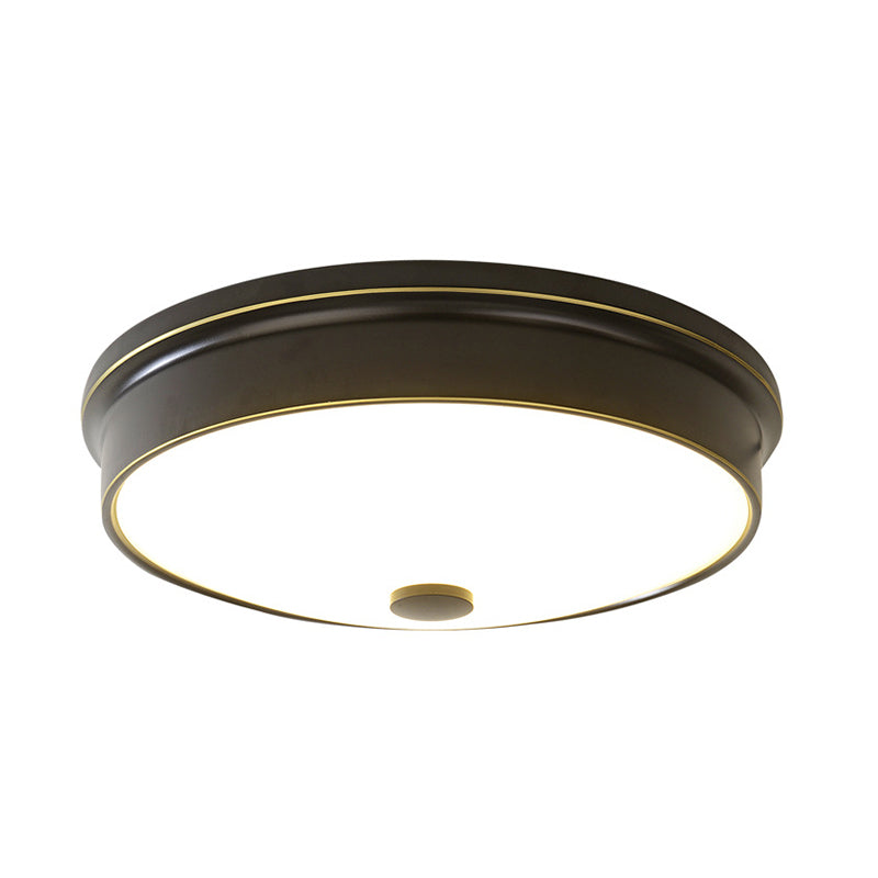 Plafonnier LED de luxe traditionnel en fer forgé, montage encastré circulaire avec abat-jour en verre