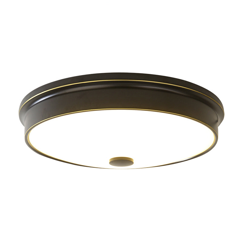 Plafonnier LED de luxe traditionnel en fer forgé, montage encastré circulaire avec abat-jour en verre