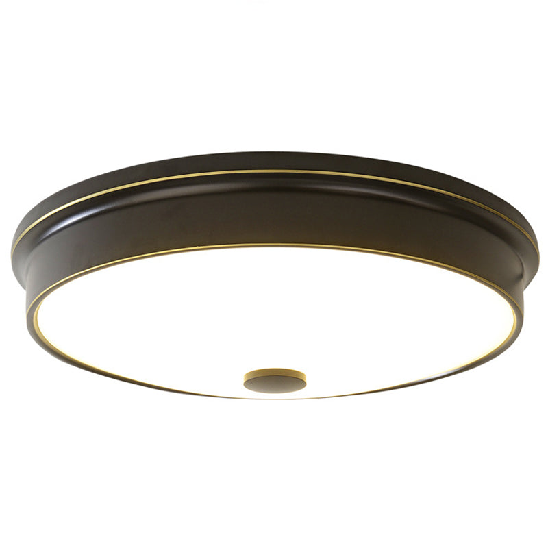 Plafonnier LED de luxe traditionnel en fer forgé, montage encastré circulaire avec abat-jour en verre