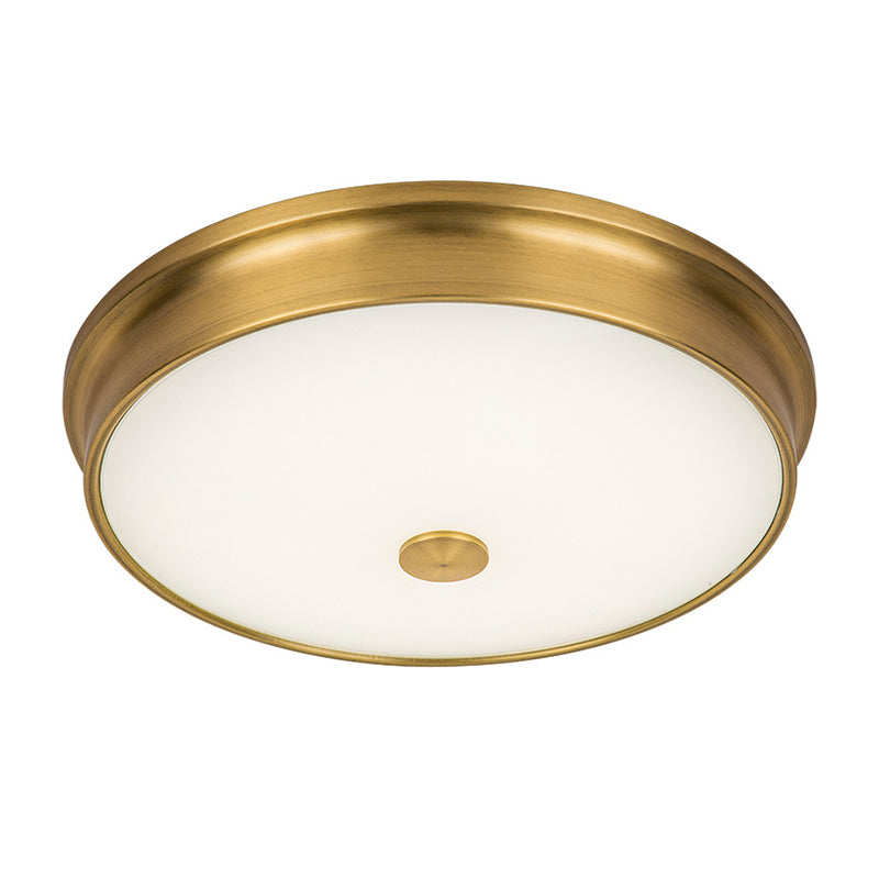 Plafonnier LED de luxe traditionnel en fer forgé, montage encastré circulaire avec abat-jour en verre