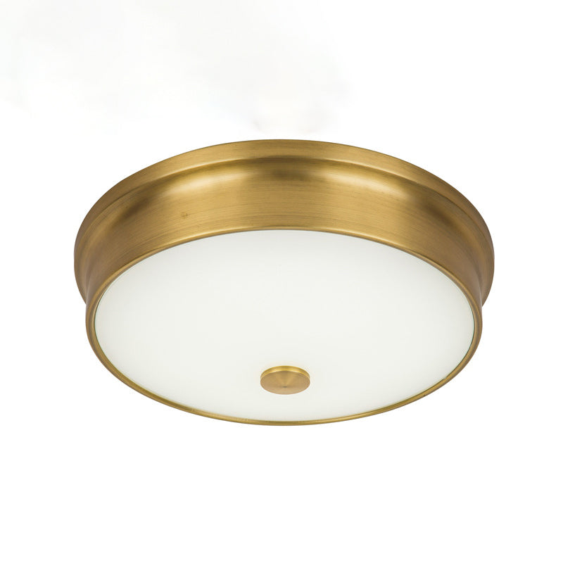 Plafonnier LED de luxe traditionnel en fer forgé, montage encastré circulaire avec abat-jour en verre