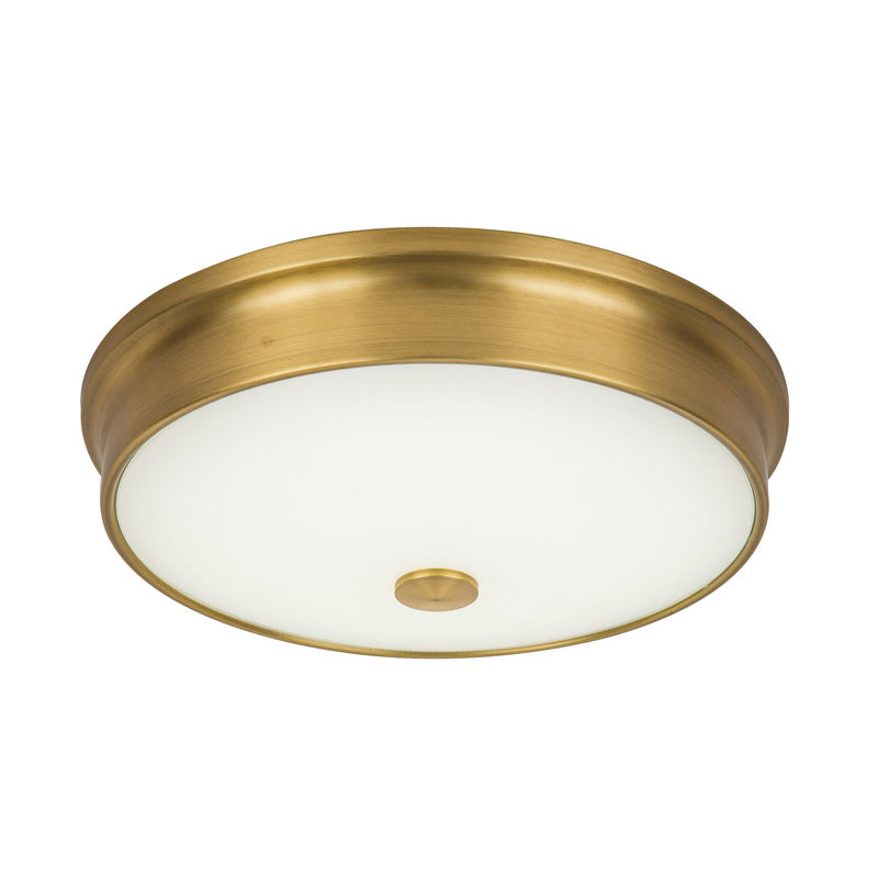 Plafonnier LED de luxe traditionnel en fer forgé, montage encastré circulaire avec abat-jour en verre