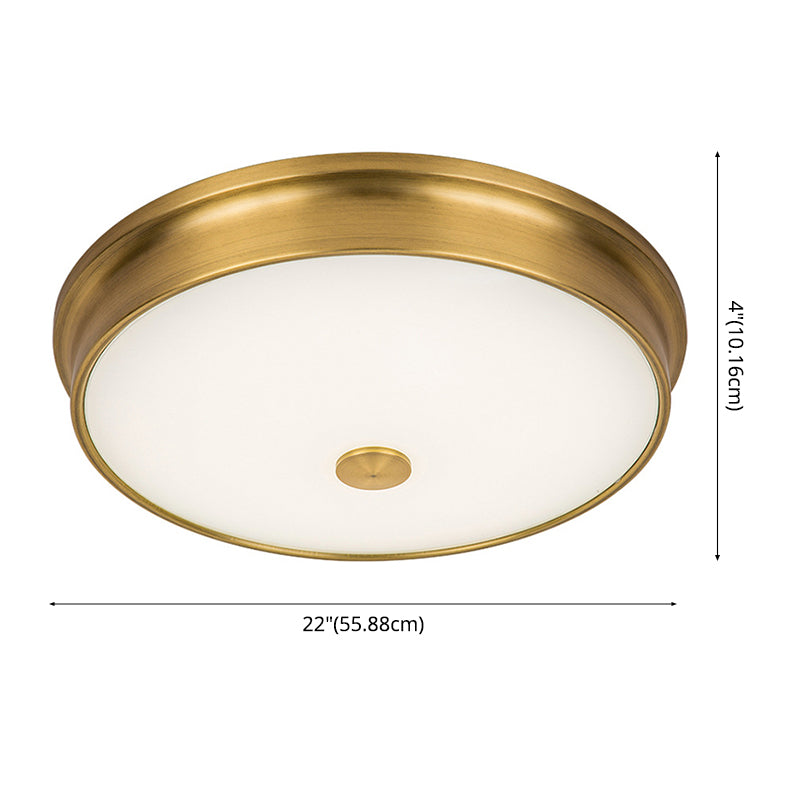 Plafonnier LED de luxe traditionnel en fer forgé, montage encastré circulaire avec abat-jour en verre