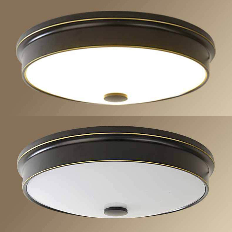 Plafonnier LED de luxe traditionnel en fer forgé, montage encastré circulaire avec abat-jour en verre