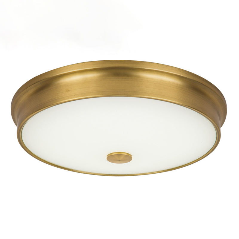 Plafonnier LED de luxe traditionnel en fer forgé, montage encastré circulaire avec abat-jour en verre