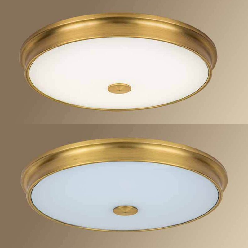 Plafonnier LED de luxe traditionnel en fer forgé, montage encastré circulaire avec abat-jour en verre