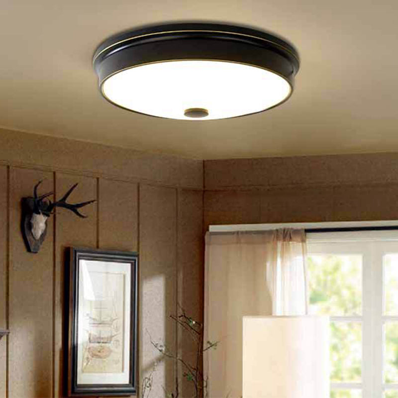 Plafonnier LED de luxe traditionnel en fer forgé, montage encastré circulaire avec abat-jour en verre