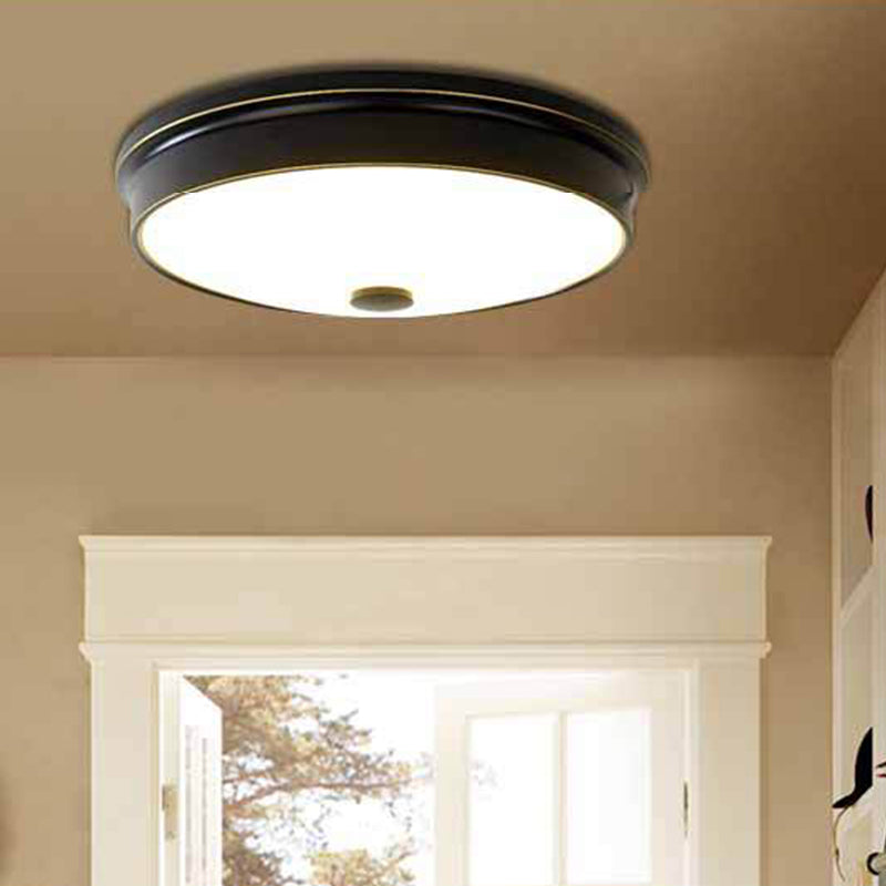 Plafonnier LED de luxe traditionnel en fer forgé, montage encastré circulaire avec abat-jour en verre