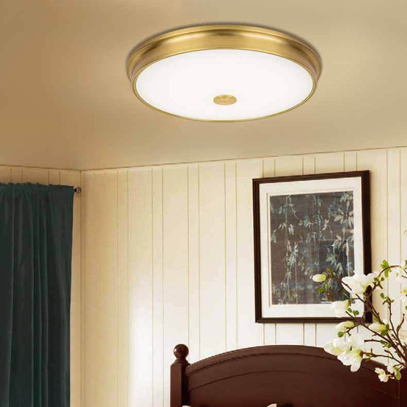 Plafonnier LED de luxe traditionnel en fer forgé, montage encastré circulaire avec abat-jour en verre