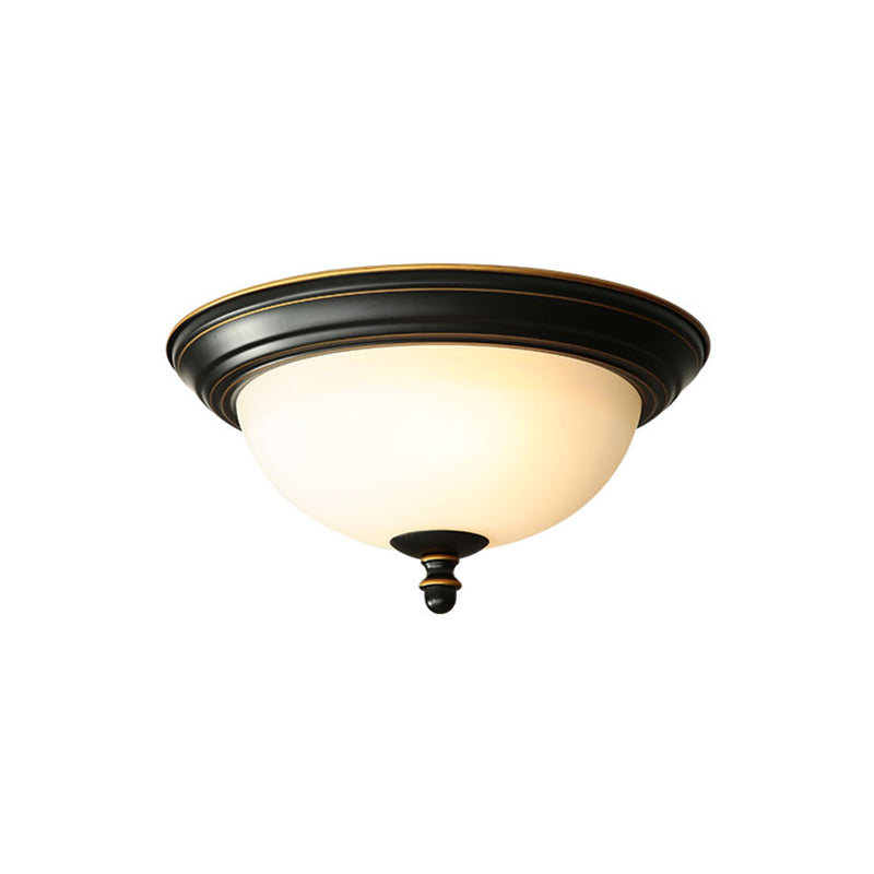 Black Bowl Ceiling Light in Traditional Classic Style Wrought Iron Flush Mount with Glass Shade