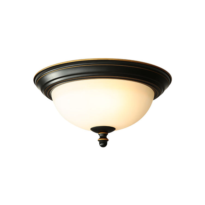 Black Bowl Ceiling Light in Traditional Classic Style Wrought Iron Flush Mount with Glass Shade
