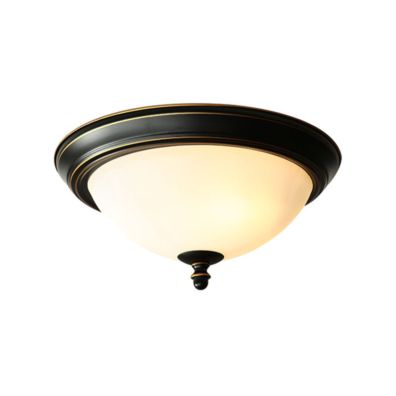 Black Bowl Ceiling Light in Traditional Classic Style Wrought Iron Flush Mount with Glass Shade