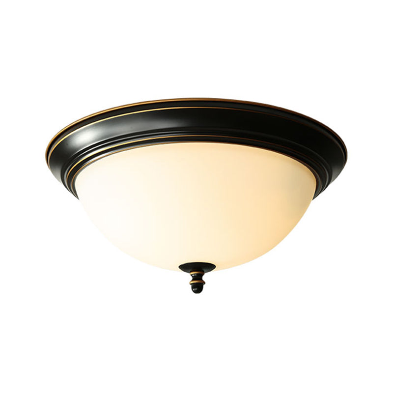 Black Bowl Ceiling Light in Traditional Classic Style Wrought Iron Flush Mount with Glass Shade