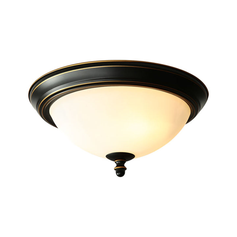 Black Bowl Ceiling Light in Traditional Classic Style Wrought Iron Flush Mount with Glass Shade