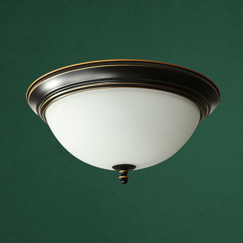Black Bowl Ceiling Light in Traditional Classic Style Wrought Iron Flush Mount with Glass Shade