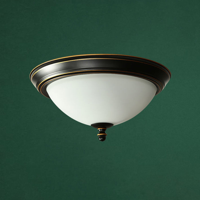 Black Bowl Ceiling Light in Traditional Classic Style Wrought Iron Flush Mount with Glass Shade