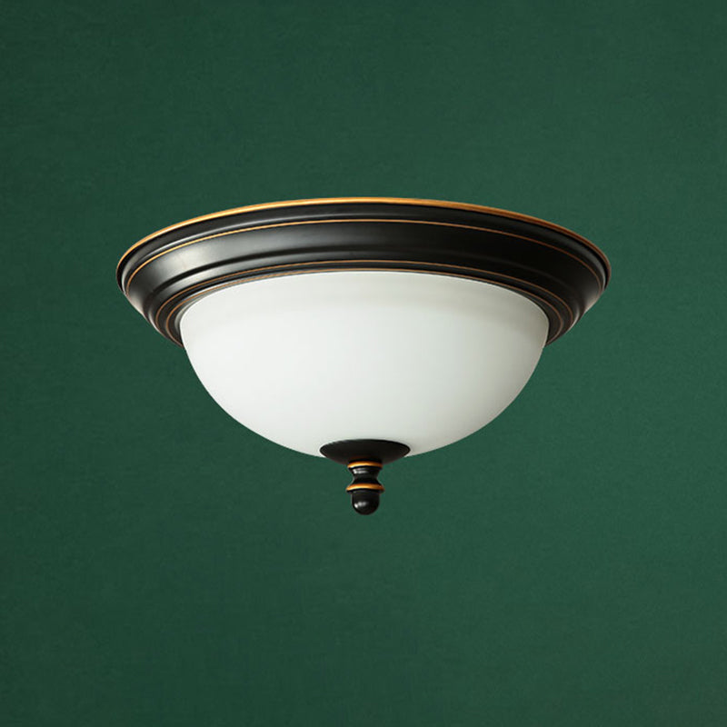 Black Bowl Ceiling Light in Traditional Classic Style Wrought Iron Flush Mount with Glass Shade