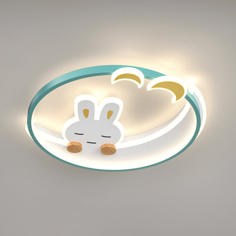 Plafonnier LED à 1 lumière en forme de lapin en métal pour chambre d'enfant