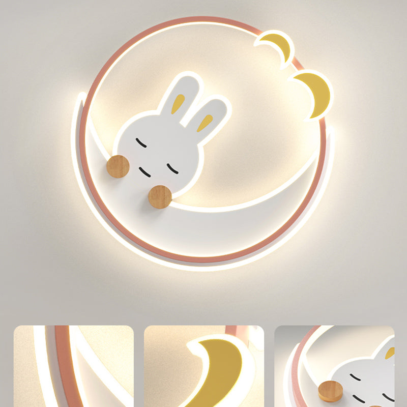 Plafonnier LED à 1 lumière en forme de lapin en métal pour chambre d'enfant