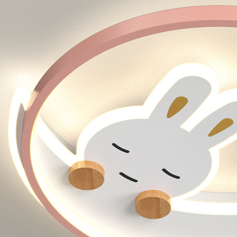 Plafonnier LED à 1 lumière en forme de lapin en métal pour chambre d'enfant