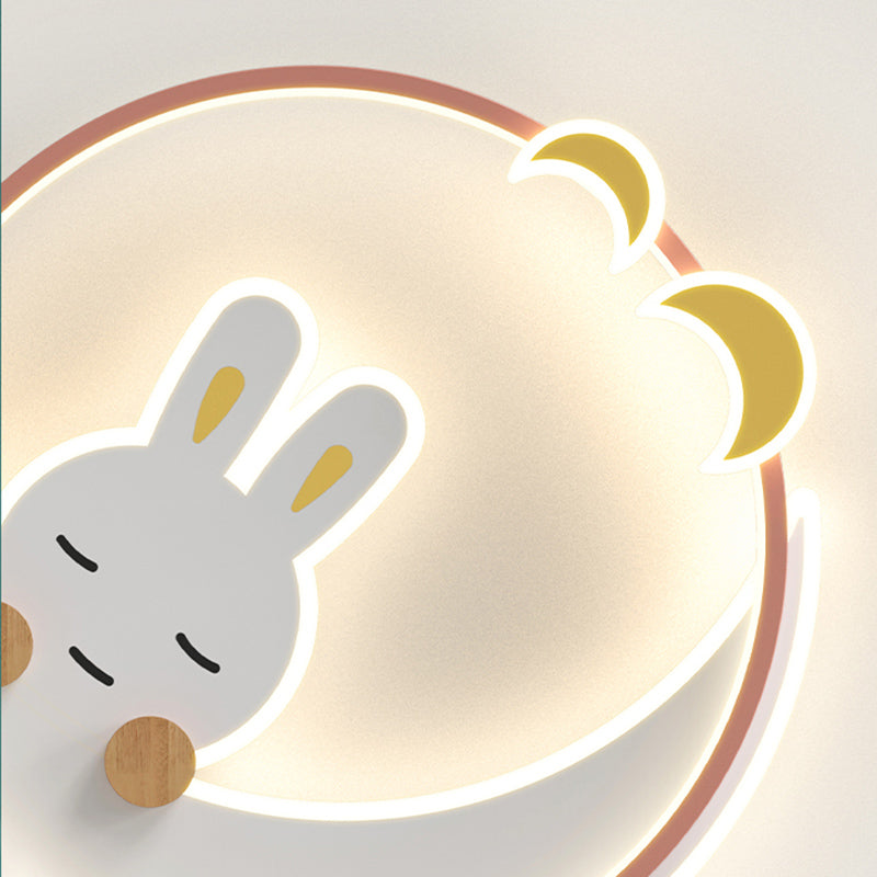Plafonnier LED à 1 lumière en forme de lapin en métal pour chambre d'enfant