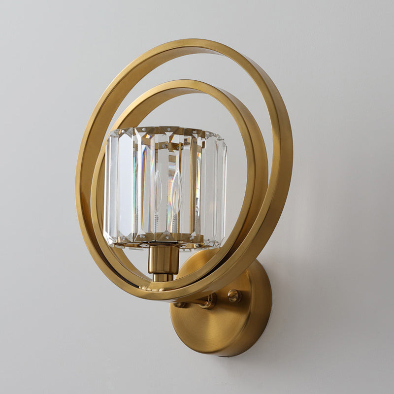 Gold Geometric Wall Light in Modern Luxury Style Electroplate Metal Wall Lamp with Crystal Shade