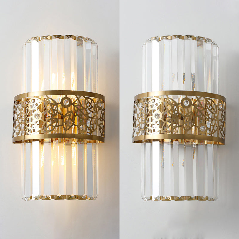 Gold Geometric Wall Light in Modern Luxury Style Electroplate Metal Wall Lamp with Crystal Shade