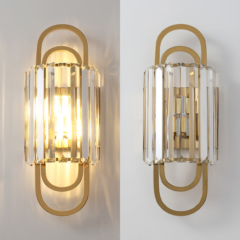 Gold Geometric Wall Light in Modern Luxury Style Electroplate Metal Wall Lamp with Crystal Shade
