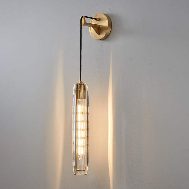 Modern Luxury Single Hanging Wall Lamp Copper Cylindroid Wall Light with Crystal Shade