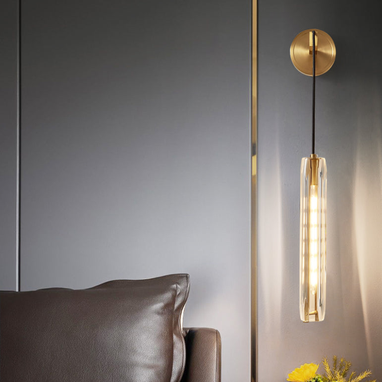 Modern Luxury Single Hanging Wall Lamp Copper Cylindroid Wall Light with Crystal Shade